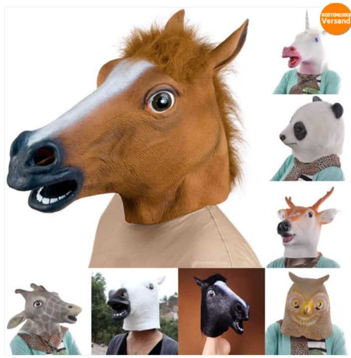 Maske Pferd Einhorn Giraffe Uhu Panda Kostüm bester Preis Shop
