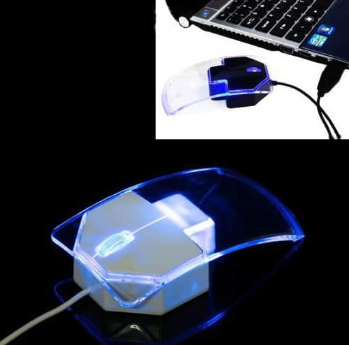 Transparente optische Maus im Mauspfeil-Design mit LED Beleuchtung nur 2,52 € …