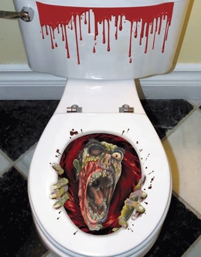 Halloween! Horror WC-Deckel Aufkleber in 3D Optik mit blutenden Spülkasten ab 7,- € …