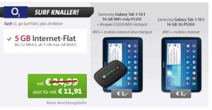Oberknaller bei Sparhandy: 10.1″ Samsung Galaxy Tab 3 mit 16Gb und 3G inkl. 5GB Internet Flat für nur 286,78 Euro!