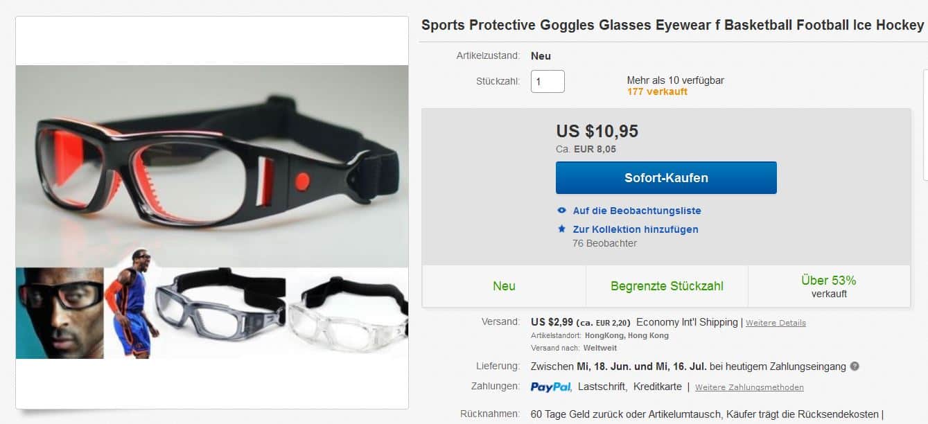 Schutzbrille für extreme Sportarten nur 10,25 Euro inkl. Versand!