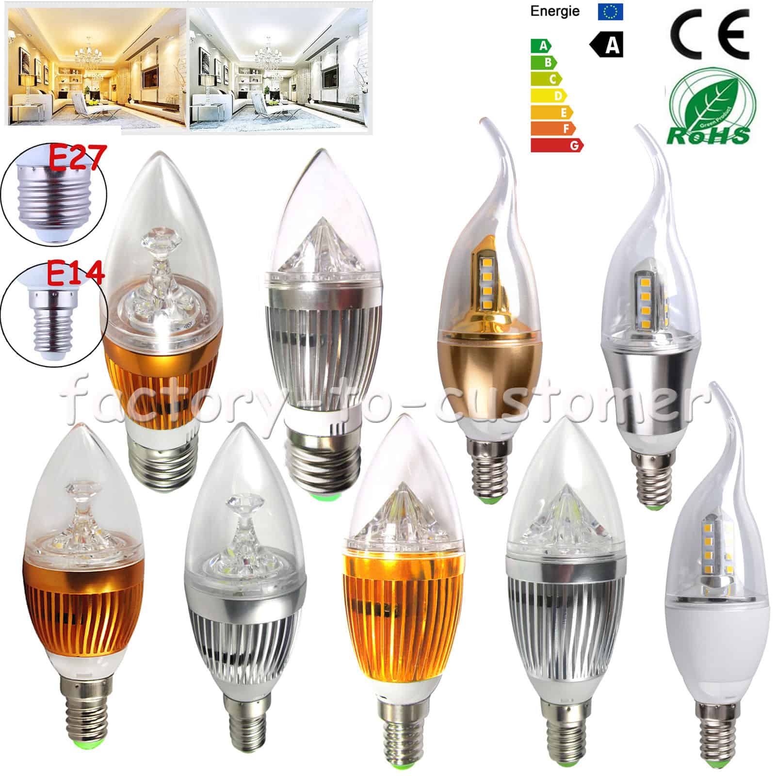 Kerzenlampen mit LED / SMD-Technik günstig aus China! E14 oder E27 Leuchtmittel mit 6, 9 Watt oder 12 Watt für kleines Geld!