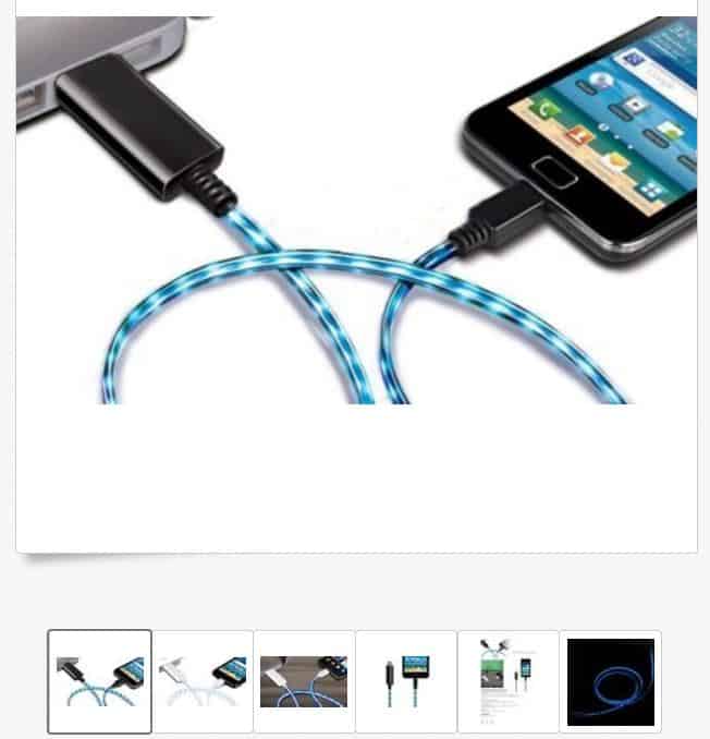 Ladekabel mit aktiver blauer EL Ladeanzeige für 30-Pin Apple Geräte + NEU mit 8-Pin Lightning Anschluss oder Micro USB …
