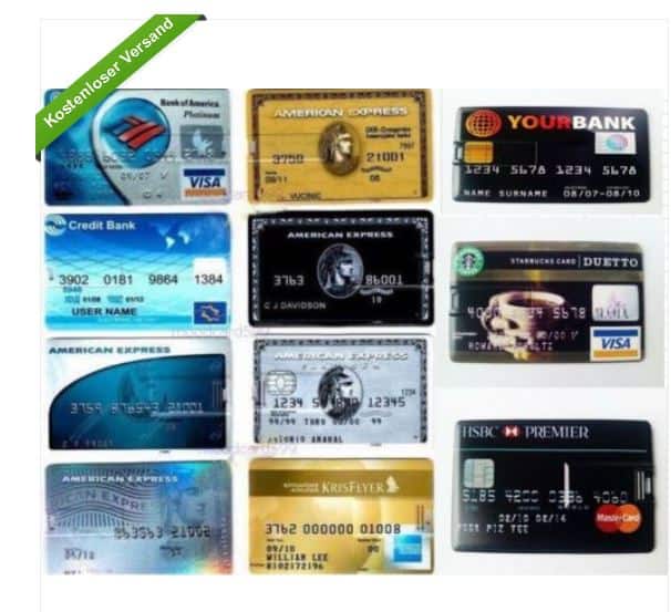 Kreditkarten-Speichersticks ab 3,35 Euro (gratis Versand) aus China! USB Speicher im Kreditkarten-Design (American Express, Diners Club, MasterCard, Visa)!