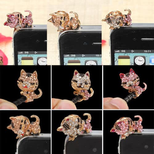 Ab 1,19 Euro (gratis Versand)! 1 x Kristall Katzen Anti-Staub Klinkenstecker für alle Smartphones mit 3,5 mm Klinkenbuchse!