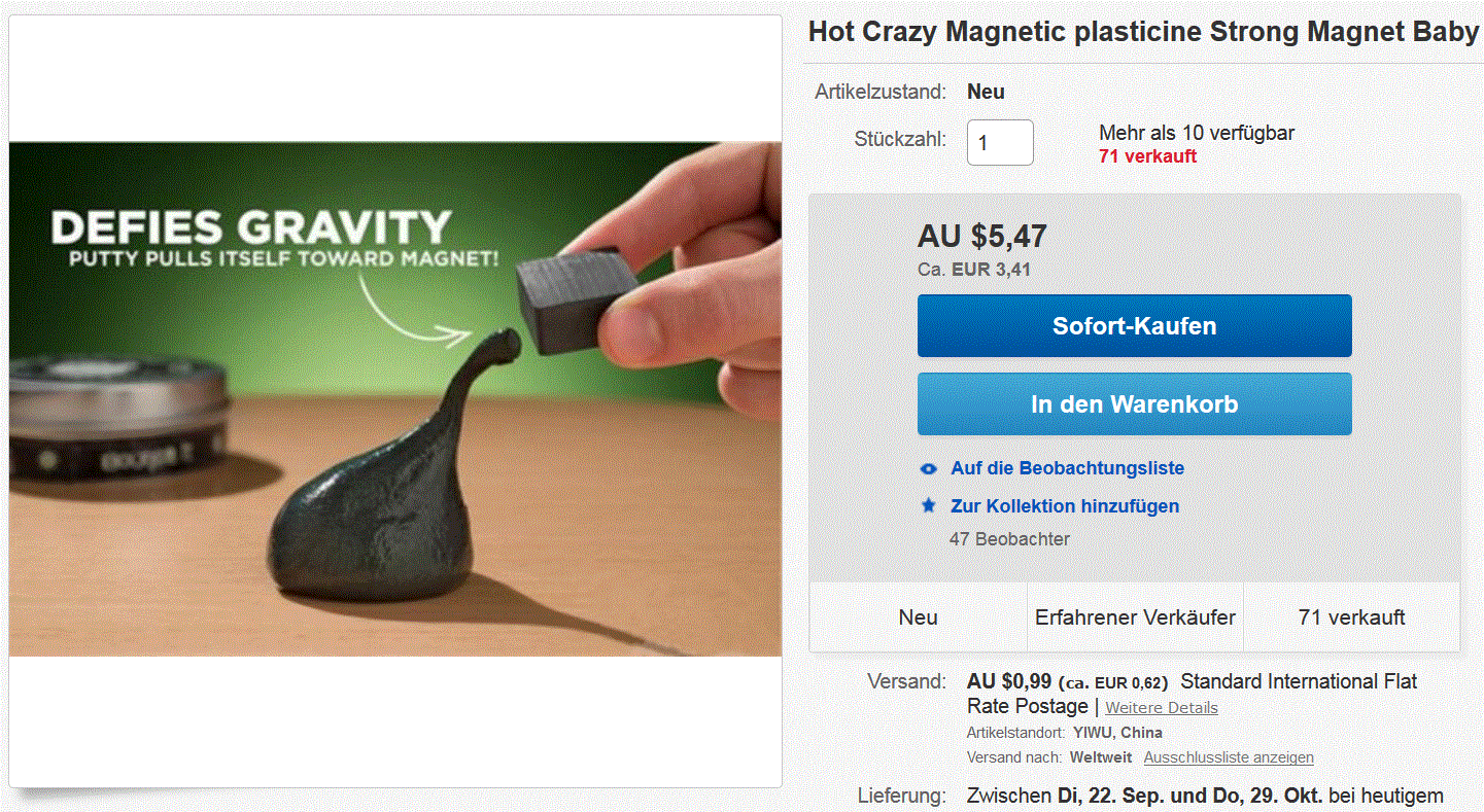 Gadget! Magnetische Knete  + Magnet + Dose für 3,13 Euro inkl. Lieferung!