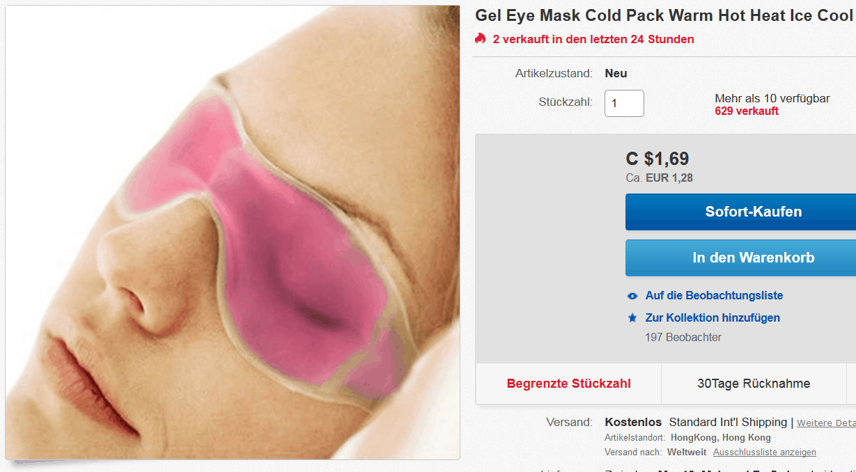 Kühlende Gel-Maske gegen müde Augen? Nur 1,16 Euro (gratis Versand)!
