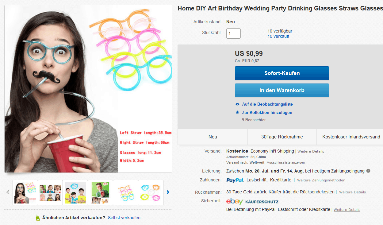 Party-Gadget! Die Strohhalm-Brille für nur 67 Cent (gratis Versand)!