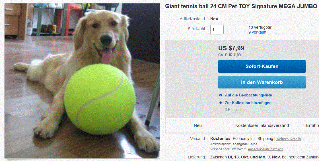 Ein XXL Tennisball (24cm)! Der feuchte Traum jedes Hundes!