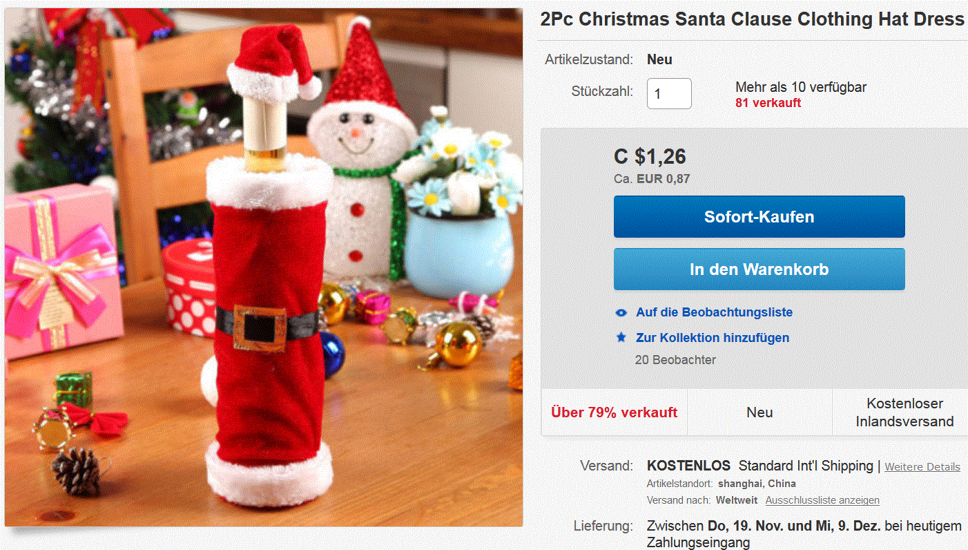 Weihnachtliche Verpackung für Weinflaschen für nur 90 Cent (gratis Versand)!