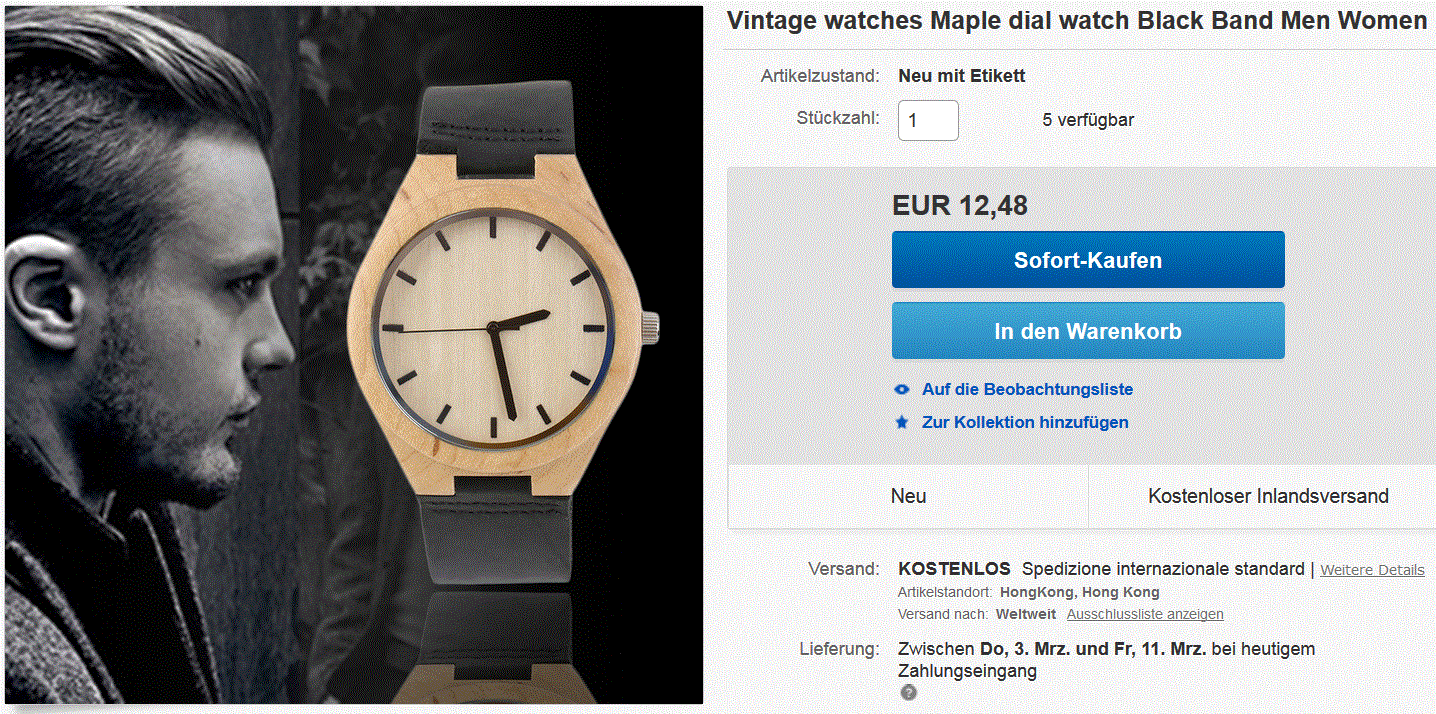 Eine günstige Armbanduhr aus Ahornholz?