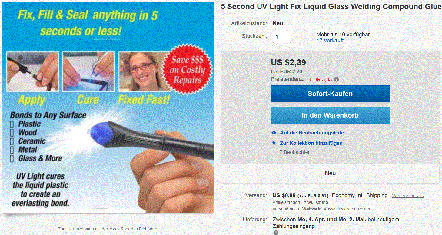 [Video Anleitung] UV aktiver Klebstoff mit UV-Lampe für nur 3,12 Euro inkl. Lieferung!