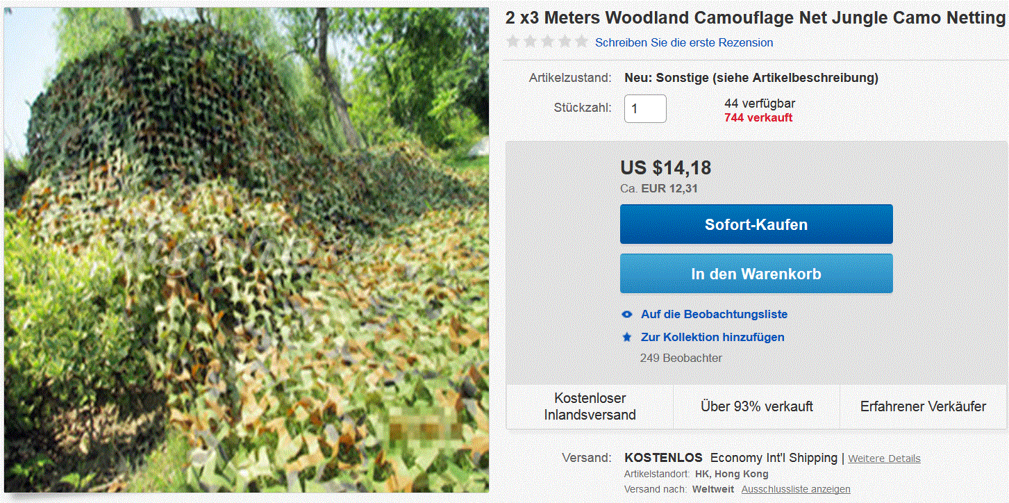 Tarnnetz (2×3 Meter) für 12,31 Euro (gratis Versand) aus China!