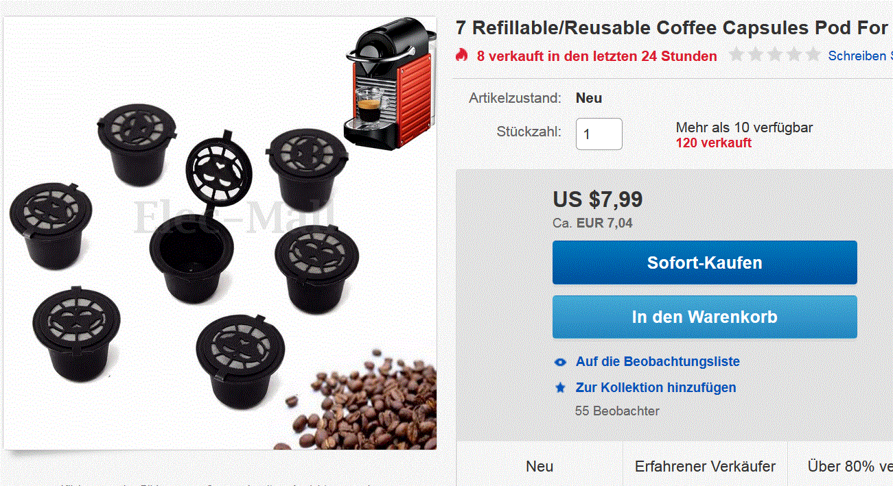 7 Stück Espresso-Kapsel zum selbst befüllen für Nespresso-Maschinen nur 7,04 Euro (gratis Versand)!