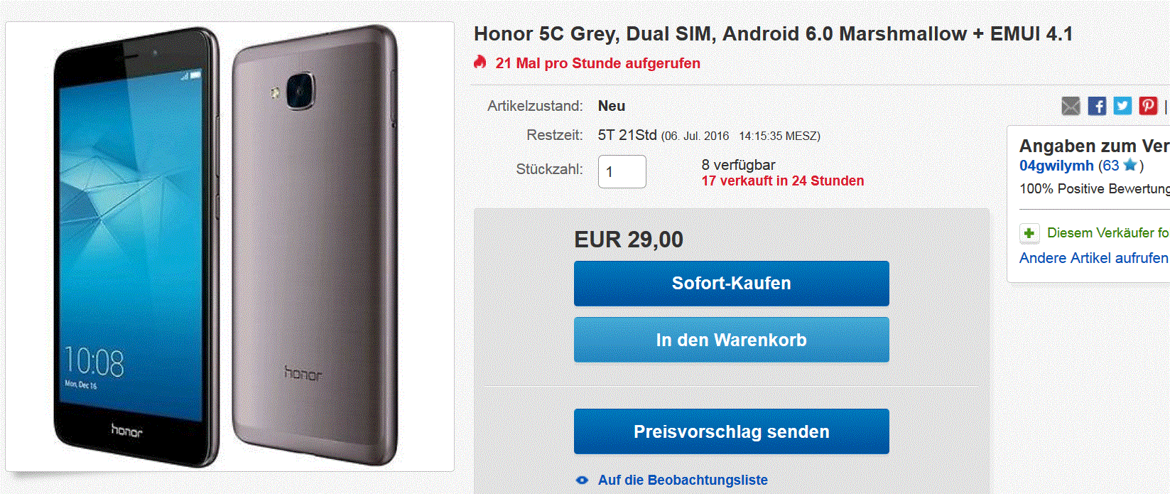 Preisfehler?? Smartphone Huawei Honor 5C für nur 29 Euro aus UK!! 16GB ROM, 2GB RAM, 13MP Kamera….