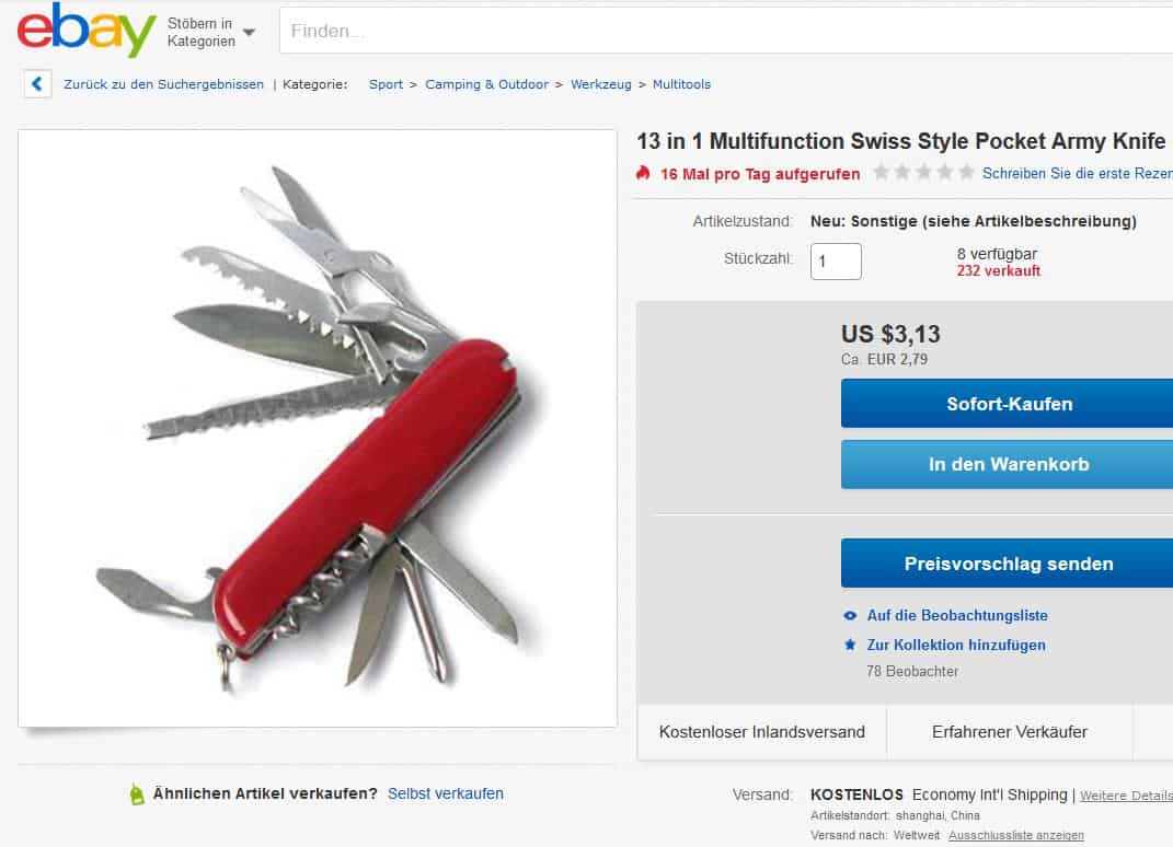 Messer mit 13 Funktionen für nur 2,79 Euro (gratis Versand) aus den Bergen Chinas!
