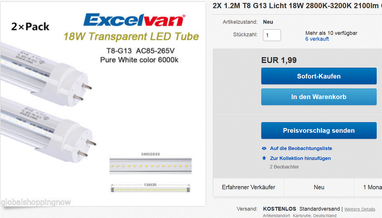 [Update] Einige Preisfehler? Aus Deutschland? Zum Beispiel 2 X 1,2Meter T8 G13 Licht 18 Watt LED-Röhre als Ersatz für Leuchtstoffröhren für nur 1,99 Euro (gratis Versand)!