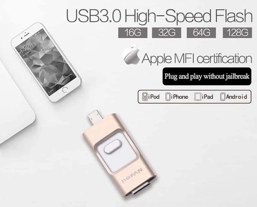 [Nachschub + günstiger!] 3 in 1 64GB Lightning, Micro-USB & USB 3.0 Flash Drive von Pofan mit „MFI certification“!