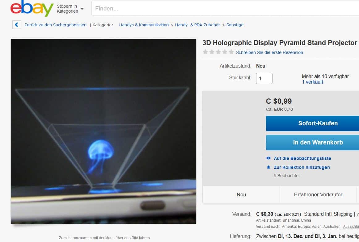 Basteln oder für 91 Cent kaufen? 3D Hologramme am Smartphone ansehen!