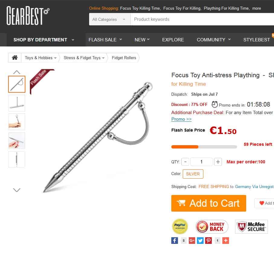 Schnell sein! Der Fidget Pen jetzt für nur 1,50 Euro inkl. Versand im Flash Sale!