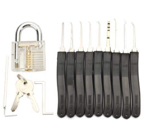 Lockpicking Trainingset mit transparentem Schloss, 11 Werkzeugen und 2 Schlüsseln für nur 4,80 Euro bei Banggood!