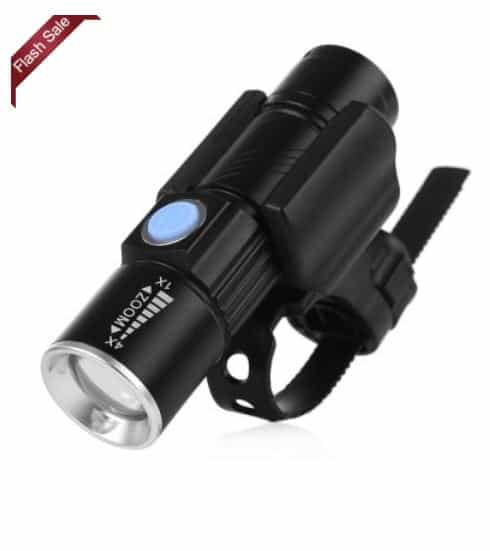 Kompakte Lampe mit Halterung fürs Fahrrad, USB-Ladestecker, Akku, Cree XPE LED und Zoom für nur 4,59 Euro im Flash Sale!