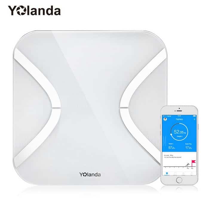 Yolanda Waage mit Körperfettmessung und App-Unterstützung für IOS und Android. Mit Gutschein für nur 29,37 Euro inkl. fix und fertig verzolltem Versand!