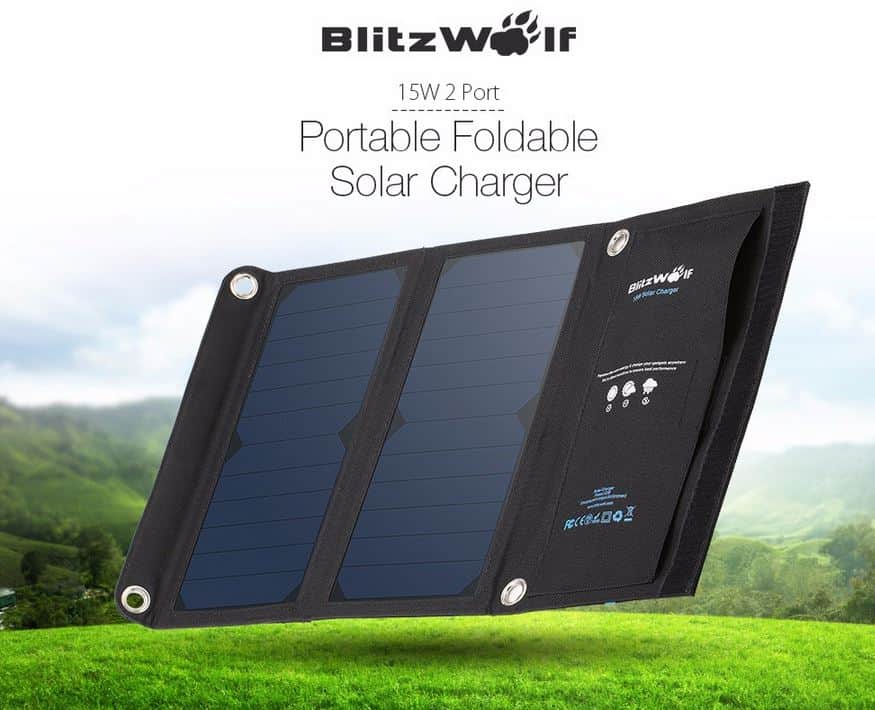 BlitzWolf 15 Watt Solar-Ladegerät mit zwei USB-Ports dank neuem Gutschein für 16,99 Euro inkl. Versand bei Banggood!