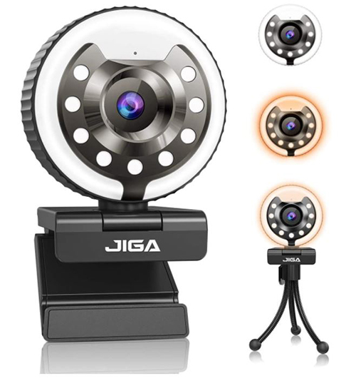 JIGA 1080P Webcam mit Ringlicht (360° schwenkbar, 3 Farbstufen) für nur 19,99€