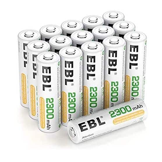 EBL wiederaufladbare AA Batterien (16, Stück, 2300mAh, NI-MH Mignon) für 14,99€