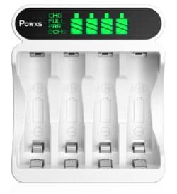 POWXS Akku Ladegerät mit USB und Typ C Anschluss für 4x AA oder AAA Akkus nur 4,59€
