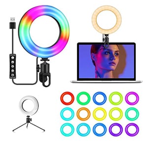 Comper 6“ Videokonferenz Ringlicht mit Clip & Stativ (15 Farbstufen, 12 Helligkeitsstufen) für nur 10,99€