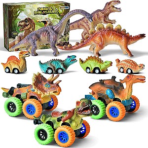 10 Dinosaurier Spielzeuge (7 Aufziehautos und 3 Weichgummi Dinos) für 9,99€