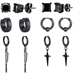 Edelstahl Schwarz: Gamtic 6 Pair Ohrstecker Creolen Hängend Sets für Unisex für 8,74€ (statt 13,37€)