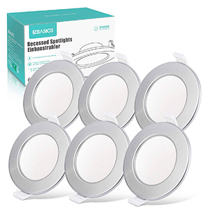 6er-Pack EZBASICS Einbaustrahler LED Downlight (6W, 450 Lumen, 26mm Einbautiefe) für nur 15,49€