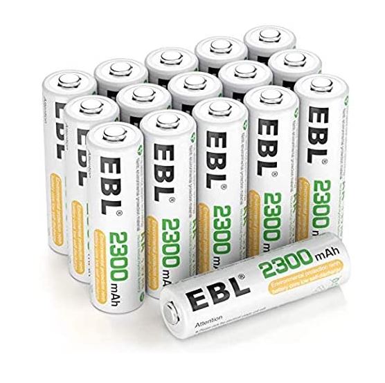 EBL wiederaufladbare AA Batterien (16, Stück, 2300mAh, NI-MH Mignon) für 14,49€