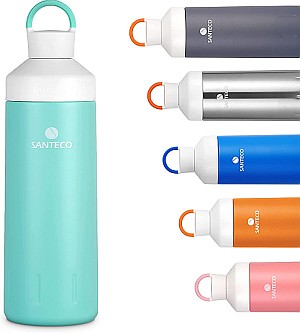 SANTECO Trinkflasche aus Edelstahl (Thermo-Isolierung, 590ml, auslaufsicher, BPA-frei) für 9,89€