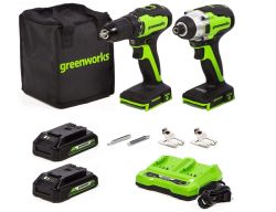 Nur heute: Greenworks Tools Brushless 24V Akku-Bohrschrauber und Schlagschrauber-Set mit 2x 2Ah Akkus für 119,99€