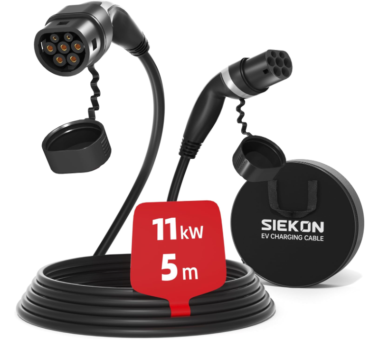 SIEKON Typ 2 Ladekabel für Elektroauto, 11kW 5M 16A 3-Phasig mit Tragetasche Typ 2 auf Typ 2 für nur 78,18€ inkl. Versand