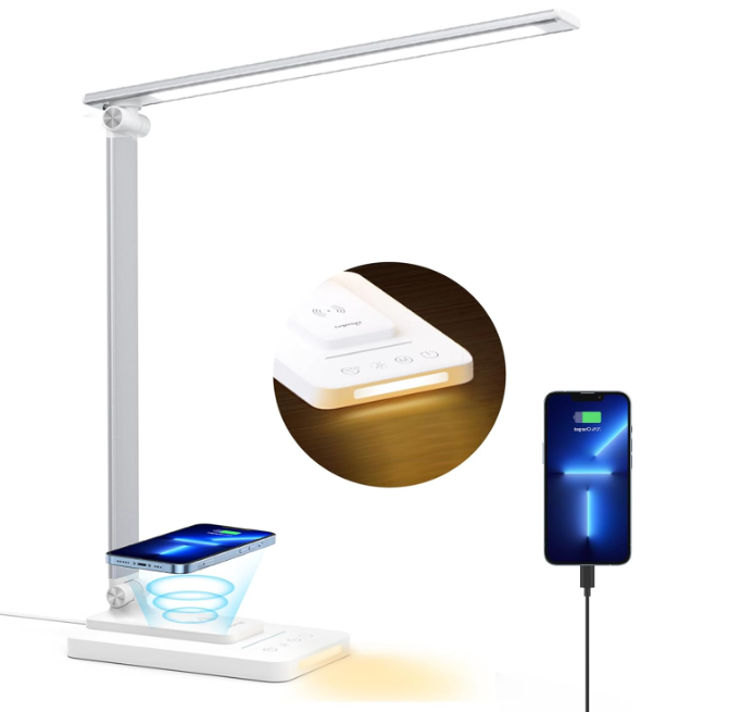 Sympa Metall LED-Schreibtischlampe mit 5 Farbmodi und Wireless Charger für 15,59€ bei Prime inkl. Versand