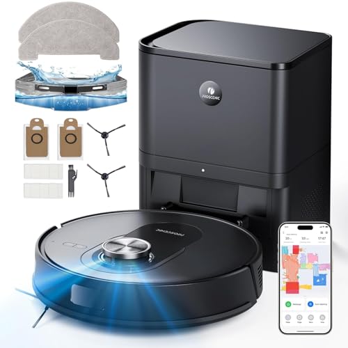 Proscenic Q8 Max Saugroboter mit Wischfunktion, 6000Pa 200min Staubsauger Roboter mit Absaugstation 3L Staubbeutel, Intelligentes Laser Navigation mit 5 Karten, Steuerung über APP Alexa Google Siri