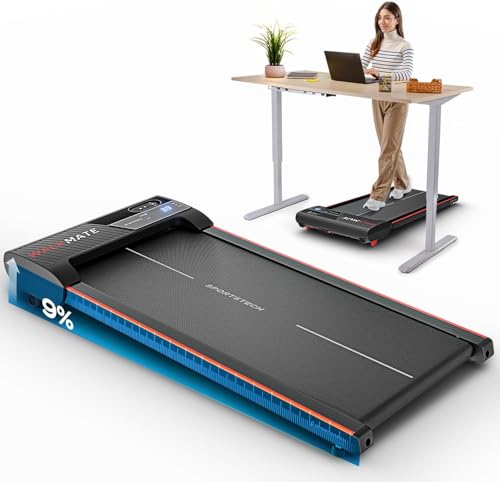 Sportstech Walking Pad bis 6 km/h – manuelle Steigung bis 9%, inklusive App Mitgliedschaft, LCD Display, Schrittzähler, leicht & kompakt, Transportrollen, WalkMate bis 120kg Nutzergewicht