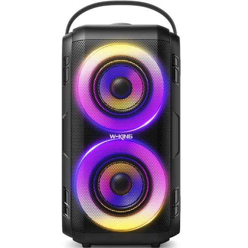 W-KING Bluetooth Lautsprecher mit 2 Vollfrequenztreiber– Superbass, Bluetooth Box Musikbox Party Lautsprecher mit 80 W und LED-Beleuchtung, 105dB-Sound, IPX5, 24 Stunden, U-Disk, TF-Karte, AUX, EQ