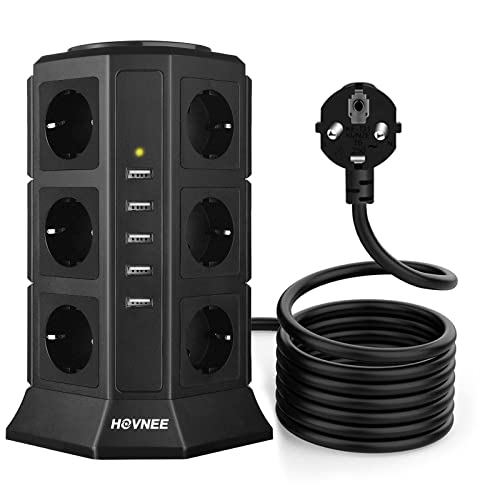 HOVNEE Steckdosenturm 12 Fach mit 5 x USB Ports für 23,39€