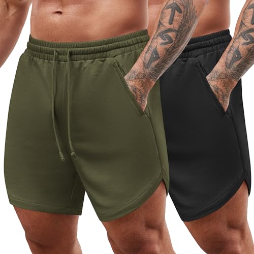 COOFANDY Herren Shorts Gym Trainingsshorts Fitness Männer Sporthose Kurz mit Taschen 2er Pack Armeegrün/Schwarz L COOFANDY Herren Shorts
