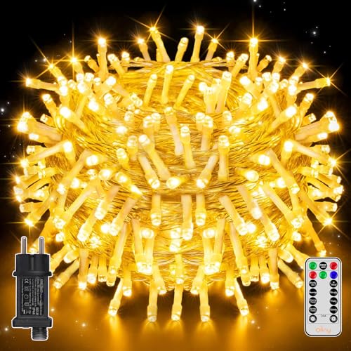 Ollny Lichterkette außen 20m 200LED, Lichterkette Weihnachtsbaum mit Fernbedienung und Timer, 8 Modi IP44 wasserdicht Ollny Lichterkette außen 20m 200LED