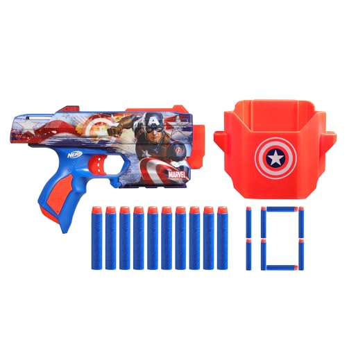 Nerf Marvel Captain America Dart-Blaster mit 10 Nerf Elite Schaumstoff-Darts und Holster Nerf Marvel Captain America Dart-Blaster