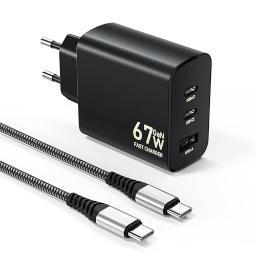 67W USB C Ladegerät 3-Port USB C Netzteil PD Charger 65W PPS Schnellladegerät 67W USB C Ladegerät